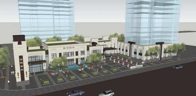 Sketchup商业模型|多层商业建筑，新古典风格