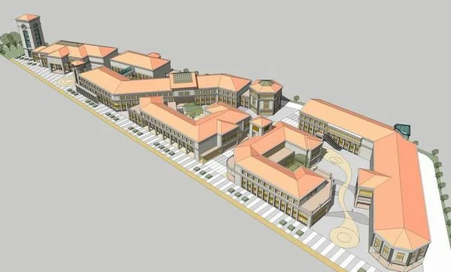Sketchup商业模型|多层商业街，简欧式坡屋顶