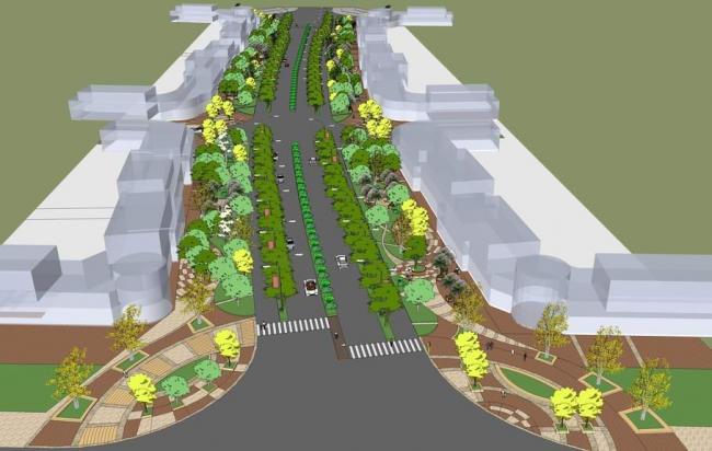 Sketchup景观模型|街道景观，人行道，马路边景观，路灯，道路景观