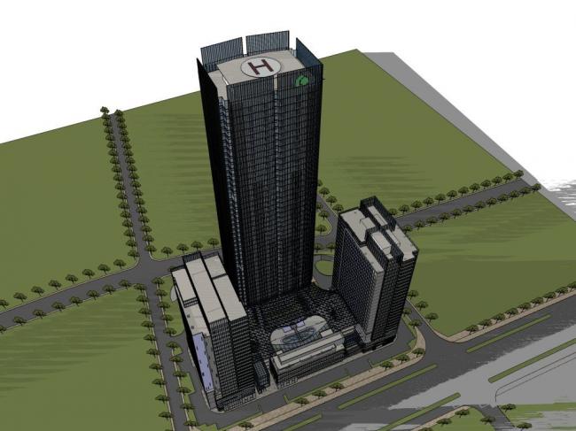 Sketchup办公模型|超高层办公楼，现代风格，商业裙房