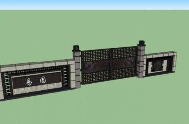 Sketchup素材模型|大门，入口，中式风格，构件，景观，围墙-BIM建筑网