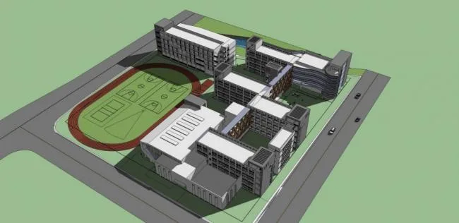 Sketchup学校模型|多层学校，校园，教学楼，教育建筑，现代风格