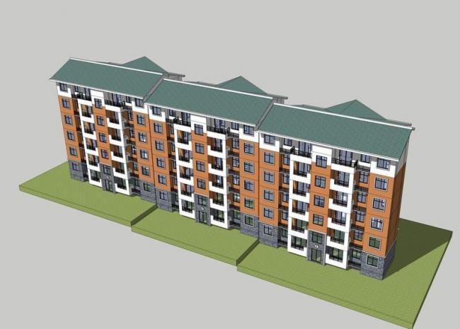 Sketchup住宅模型|多层住宅，居住建筑，新中式风格
