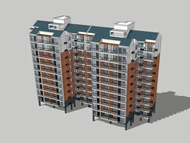 Sketchup住宅模型|高层住宅，居住建筑，新中式