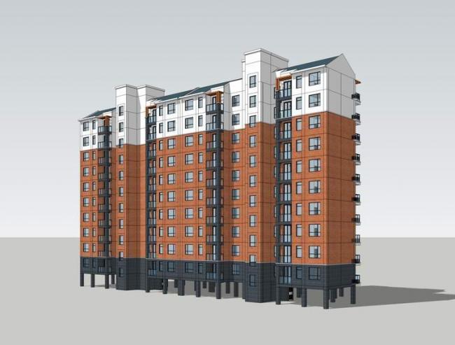 Sketchup住宅模型|高层住宅，居住建筑，新中式