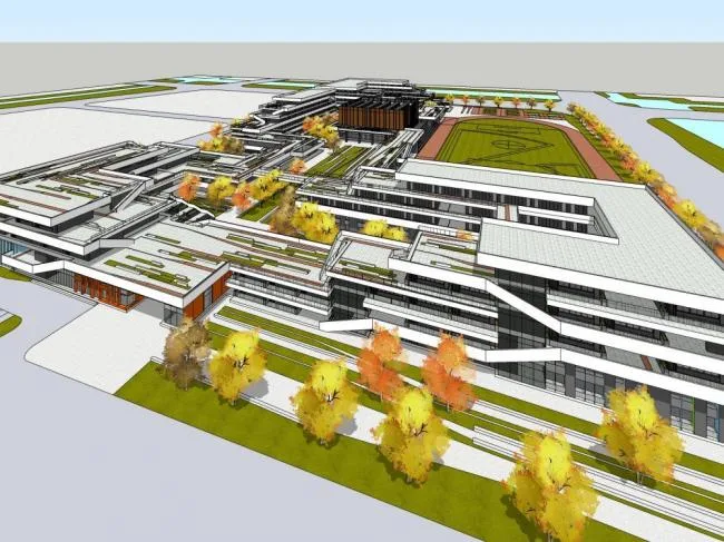 Sketchup学校模型|多层学校，教学楼，校园，现代风格，教育建筑