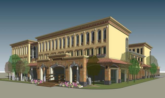 Sketchup商业模型|多层会所，地中海，西班牙风格，古典风格，商业建筑