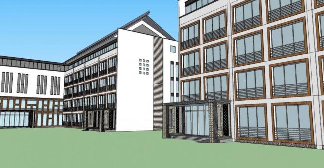 Sketchup办公模型|多层，酒店办公，中式风格