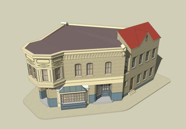 Sketchup商业模型|转角商业楼，欧式，古典风格