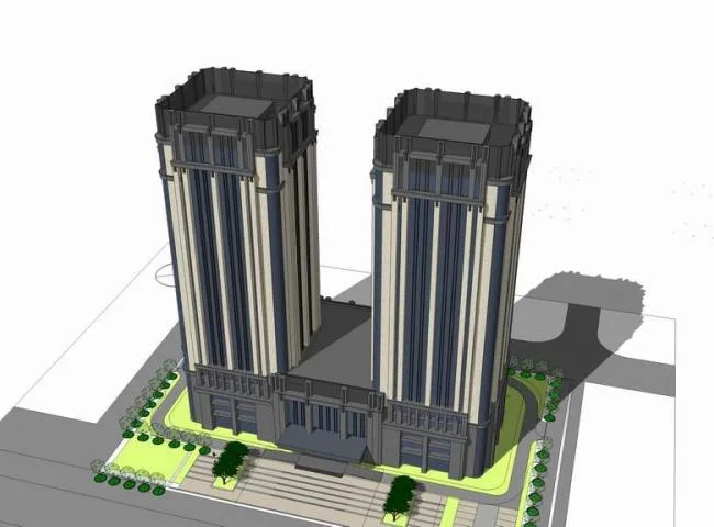 Sketchup酒店模型|高层酒店，新古典风格，双子办公楼