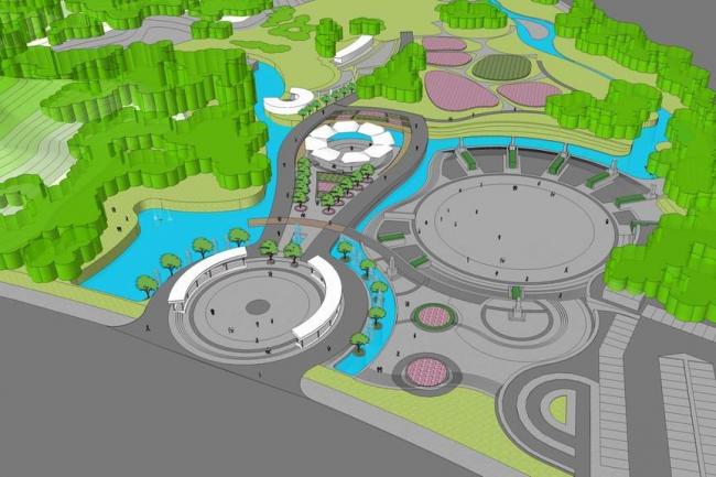 Sketchup景观模型|公园入口区景观，现代风格