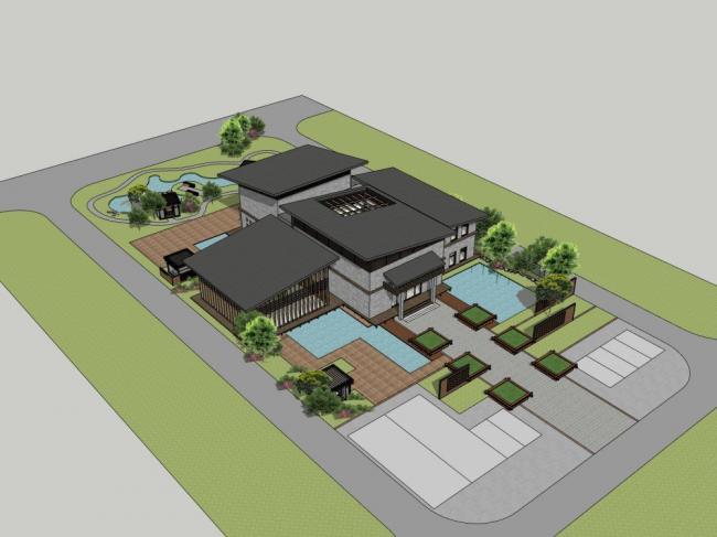 Sketchup商业模型|多层会所，商业建筑，新中式风格