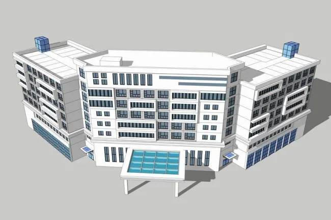 Sketchup酒店模型|多层酒店，现代风格，U型平面