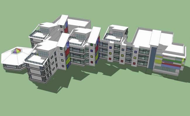 Sketchup学校模型|多层学校，幼儿园，教学楼，教育建筑，现代风格