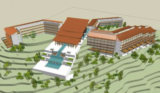 Sketchup酒店模型|山顶度假酒店群，新中式风格，多层酒店