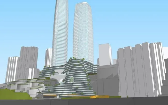 Sketchup综合体模型|高层商业街综合体，现代风格，商业裙房，办公酒店