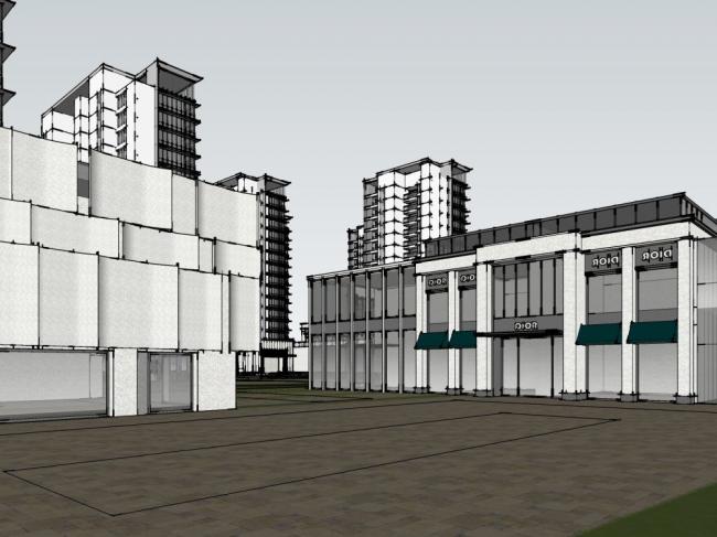 Sketchup商业模型|高层住宅，小区，现代风格，商业裙房，底层商业，居住建筑