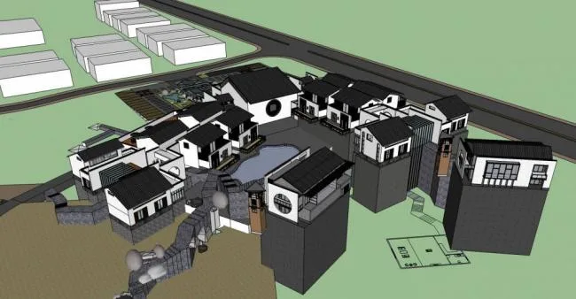 Sketchup商业模型|多层会所，商业建筑，中式风格