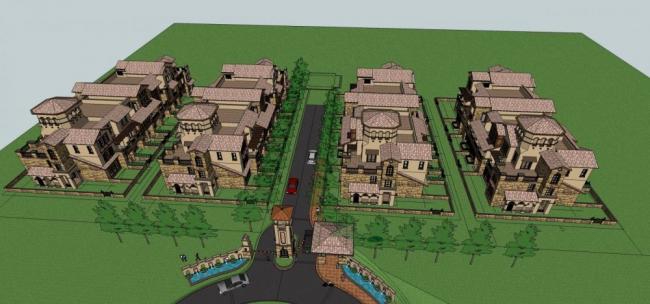 Sketchup住宅模型|联排别墅，多层，欧式，景观，塔，入口，居住建筑