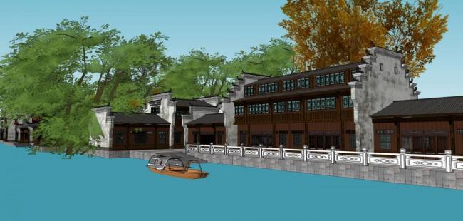 Sketchup商业模型|多层商业古街，徽派，中式风格