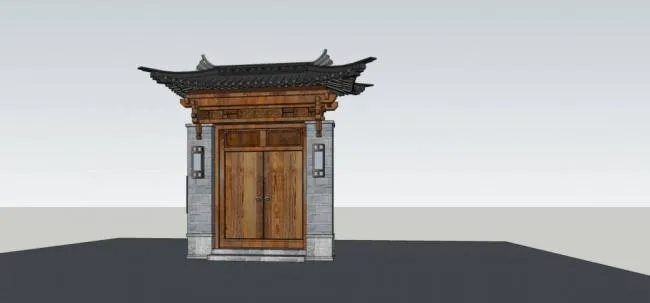Sketchup素材模型|门头，中式风格，入口，建筑构件，景观