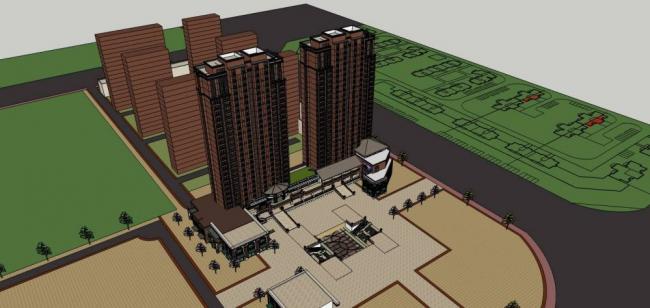 Sketchup住宅模型|高层住宅，商业裙房，新古典风格，居住建筑