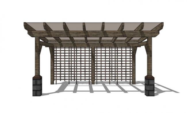 Sketchup素材模型|新中式廊架，景观素材组件