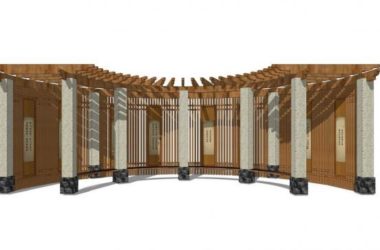 Sketchup素材模型|新中式廊架，景观素材组件-BIM建筑网