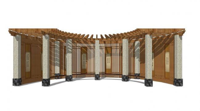 Sketchup素材模型|新中式廊架，景观素材组件
