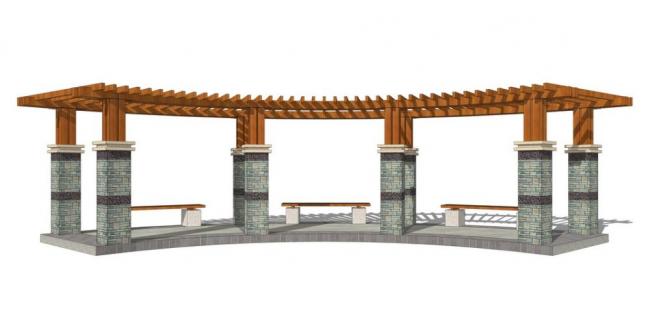 Sketchup素材模型|新中式廊架，景观素材组件