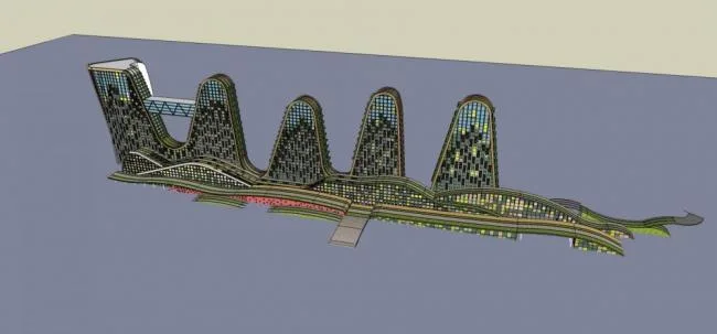 Sketchup办公模型|高层酒店办公，写字楼，商场，商业裙房，现代风格，生态办公楼，异形