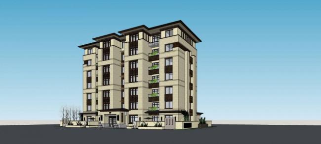 Sketchup住宅模型|多层住宅，公寓，中式风格，居住建筑