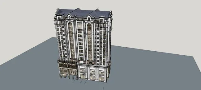 Sketchup住宅模型|高层住宅楼，民国风格，中式风格，居住建筑