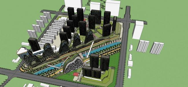Sketchup住宅模型|高层住宅，居住建筑，商场，商业裙房，现代风格，生态小区，异形