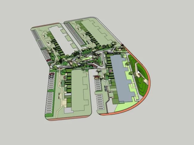 Sketchup住宅模型|小高层住宅，现代风格，景观，居住建筑