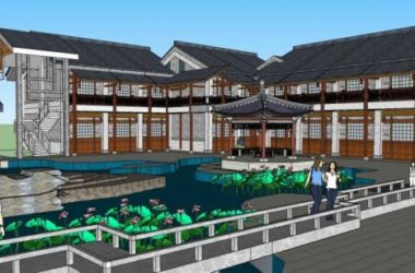 Sketchup商业模型|商业建筑，徽派，多层商业楼，景观，亭子-BIM建筑网