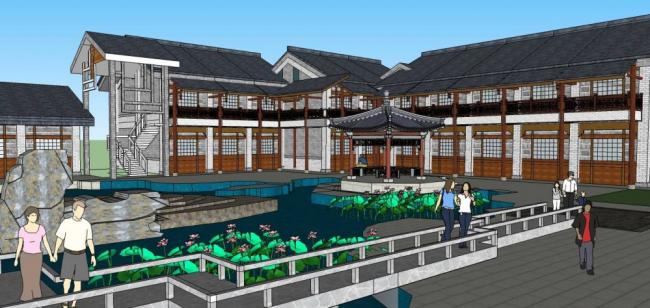 Sketchup商业模型|商业建筑，徽派，多层商业楼，景观，亭子