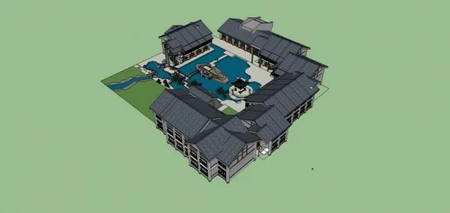 Sketchup商业模型|商业建筑，徽派，多层商业楼，景观，亭子