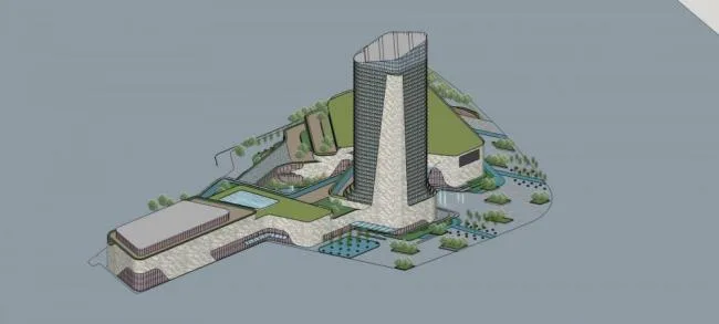Sketchup综合体模型|超高层酒店办公，商业建筑，商业裙房，现代风格