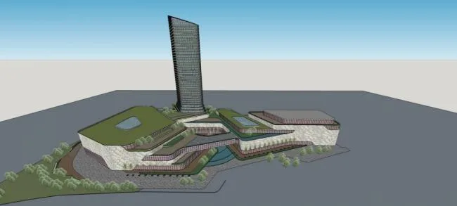 Sketchup综合体模型|超高层酒店办公，商业建筑，商业裙房，现代风格
