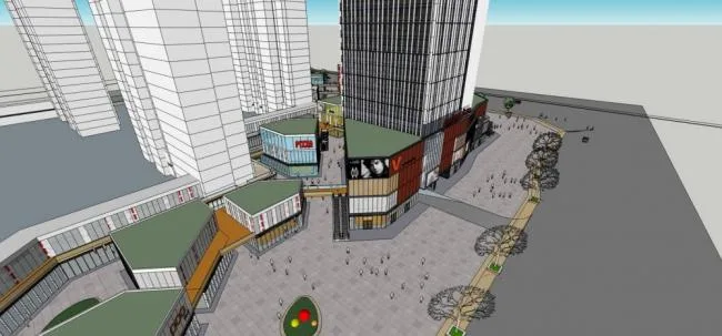 Sketchup综合体模型|高层酒店办公，商场，商业裙房，现代风格，商业综合体