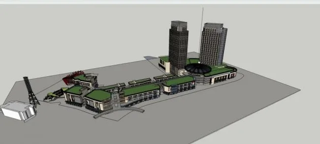 Sketchup综合体模型|金科·金街，高层酒店办公，商场，多层商业裙房，简欧风格