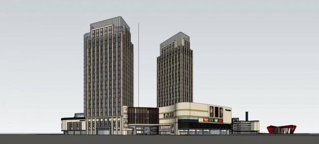 Sketchup综合体模型|金科·金街，高层酒店办公，商场，多层商业裙房，简欧风格