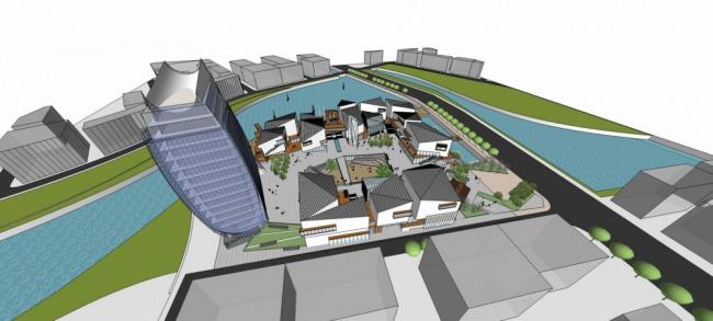 Sketchup商业模型|高层酒店办公，商场，多层商业裙房，现代风格，综合商业街