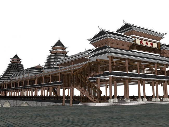 Sketchup车站路桥|风雨桥，土家风格，中式风格