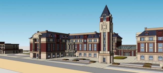 Sketchup学校模型|多层学校，幼儿园，欧式，古典风格，教育建筑