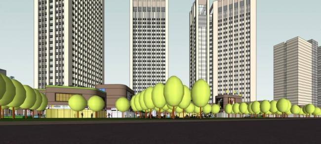 Sketchup综合体模型|高层商业综合体，现代风格，酒店办公，商业裙房