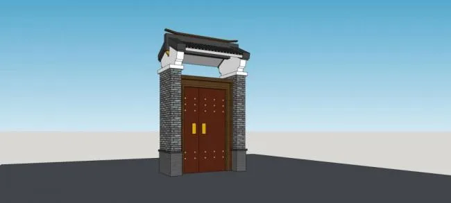 Sketchup素材模型|庭院大门，门头，入口，中式风格