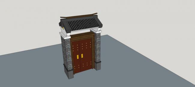 Sketchup素材模型|庭院大门，门头，入口，中式风格