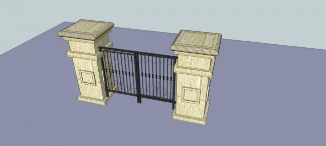 Sketchup素材模型|庭院大门，建筑构件，古典风格